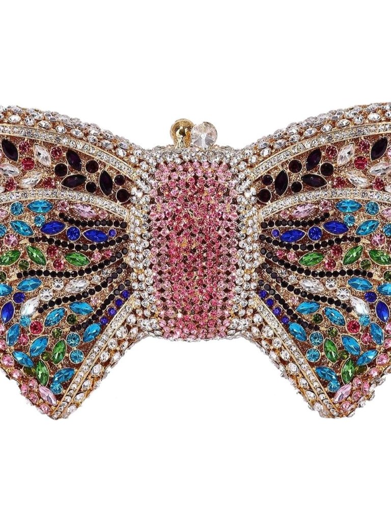 Women Luxury Bowknot Shaped Evening Clutch Sparkling Rhinestones Handbag For Ban
